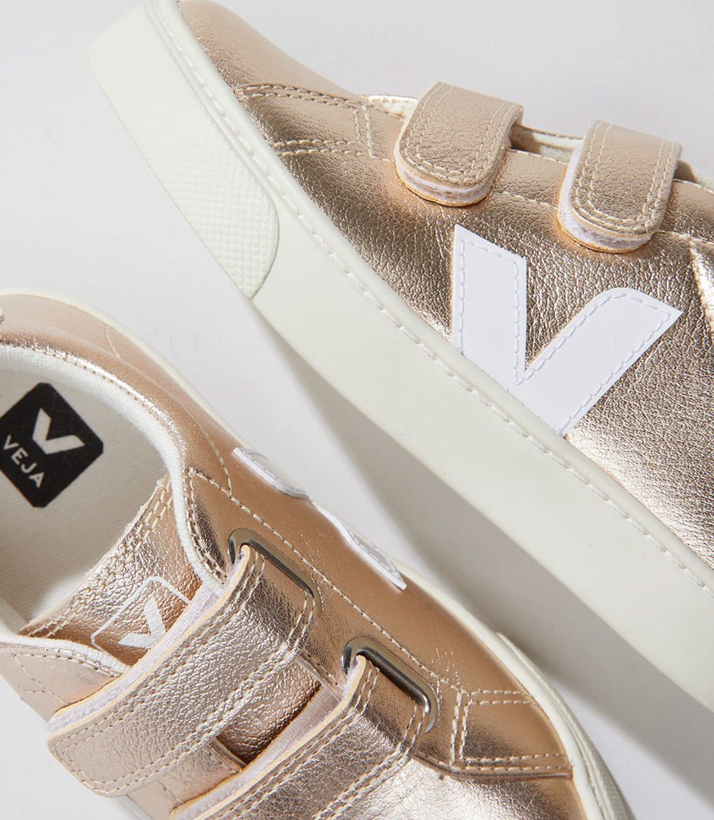 Veja Sneakers Kids - Esplar Velcro Chromefree Leather - Gold/White - 8605CSRHQ